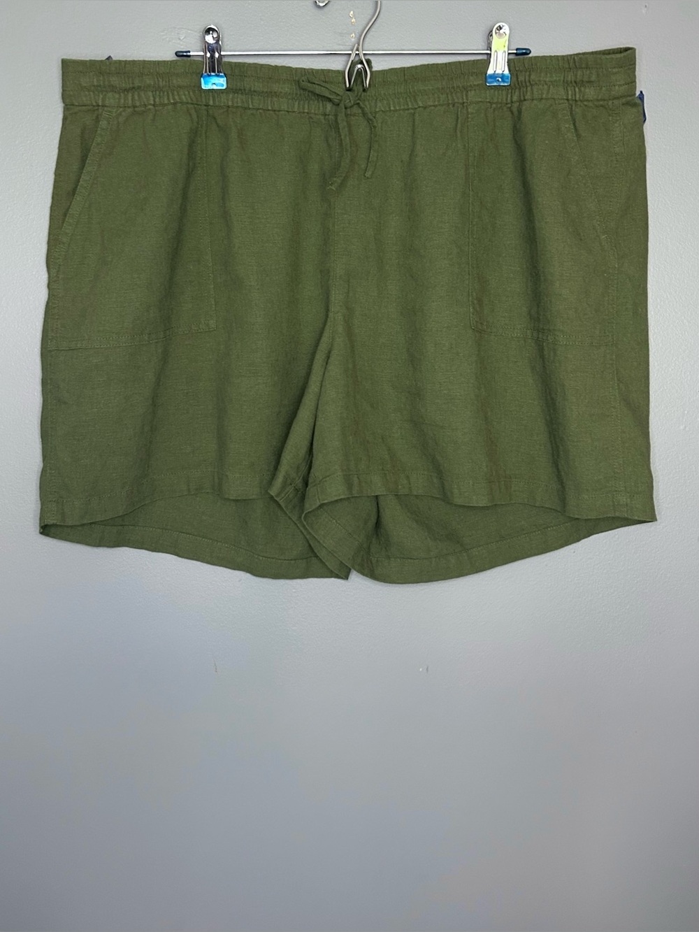 J Crew Shorts Womens 2X Green Linen Blend Pull On Utility Elastic Waist Casual